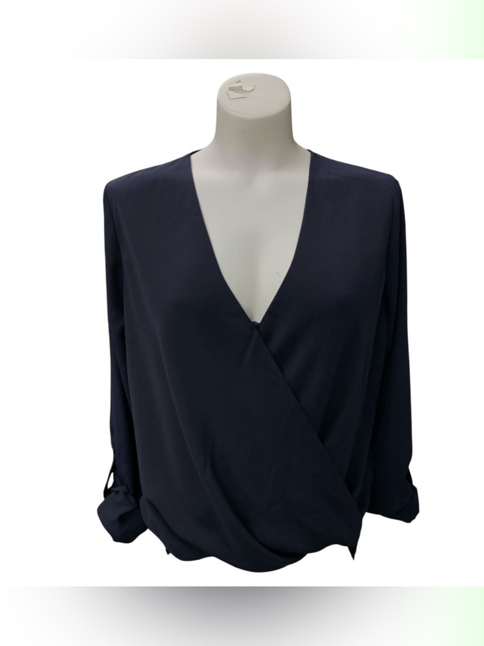 Saks Fifth Avenue NWT Navy Wrap-Front V-Neck Blouse Size M